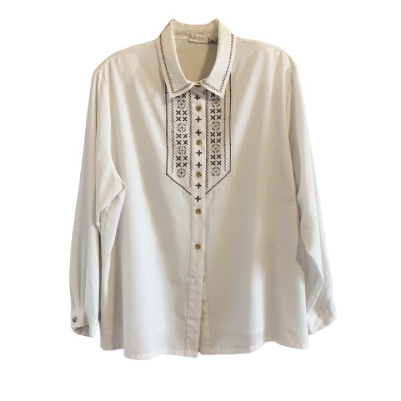 Vintage Blouse Embroidered Folk Pattern Collar Yoke Twee Blouse by Koret - Picture 1 of 12